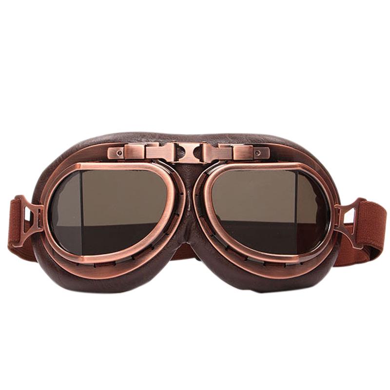Retro Motorradbrille Brille Vintage Moto Klassische Brille für Harley Pilot Steampunk Bike Kupfer Helm Ausrüstung graue