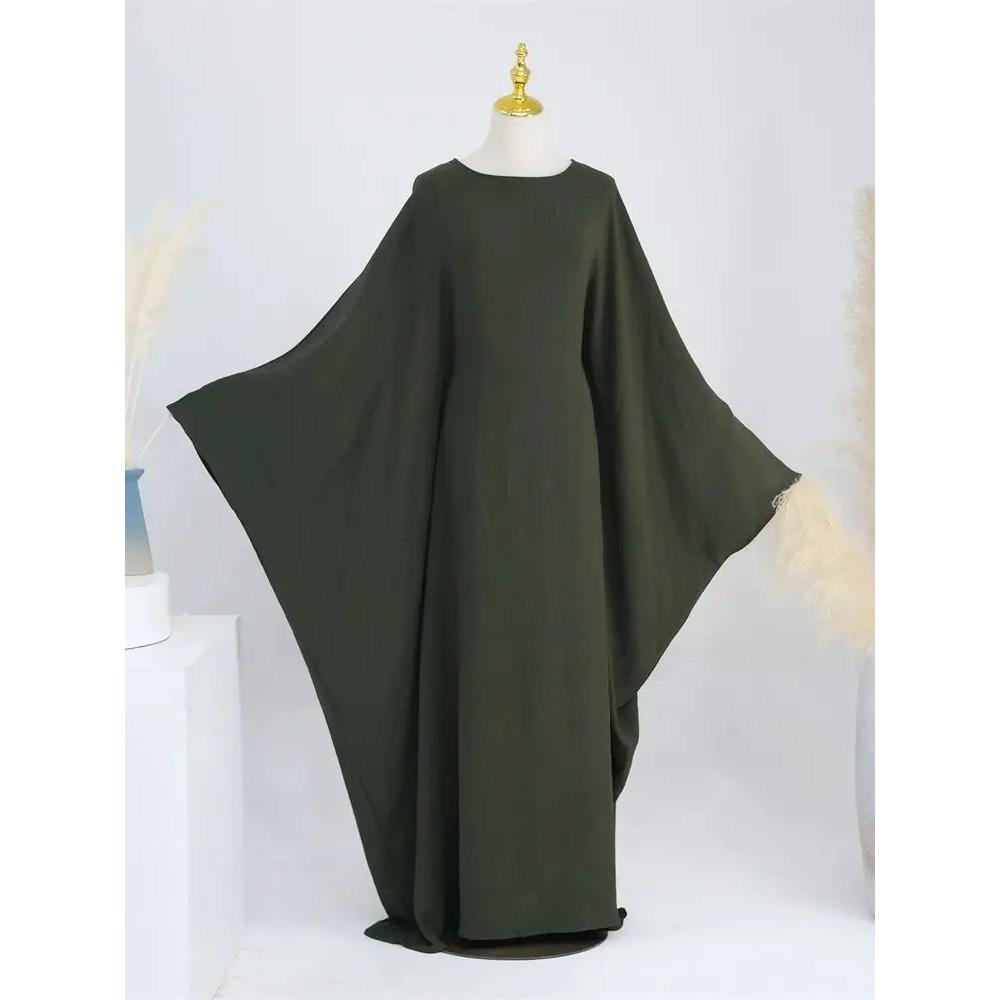 Ramadan Eid Weiche Crepe Khimar Batwing Abaya Dubai Islam Muslim Modest Afrikanische Kleider für Frauen Kaftan Kebaya Robe Femme Musulma Size one armee grüne