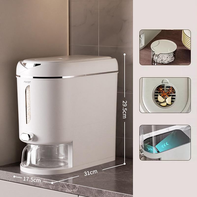 5 kg Automatischer Reisspender Insektensicher Tierfutter Reisorganisator Feuchtigkeitsdicht Versiegelt Getreide Müsli Spender Große Kapazität graue