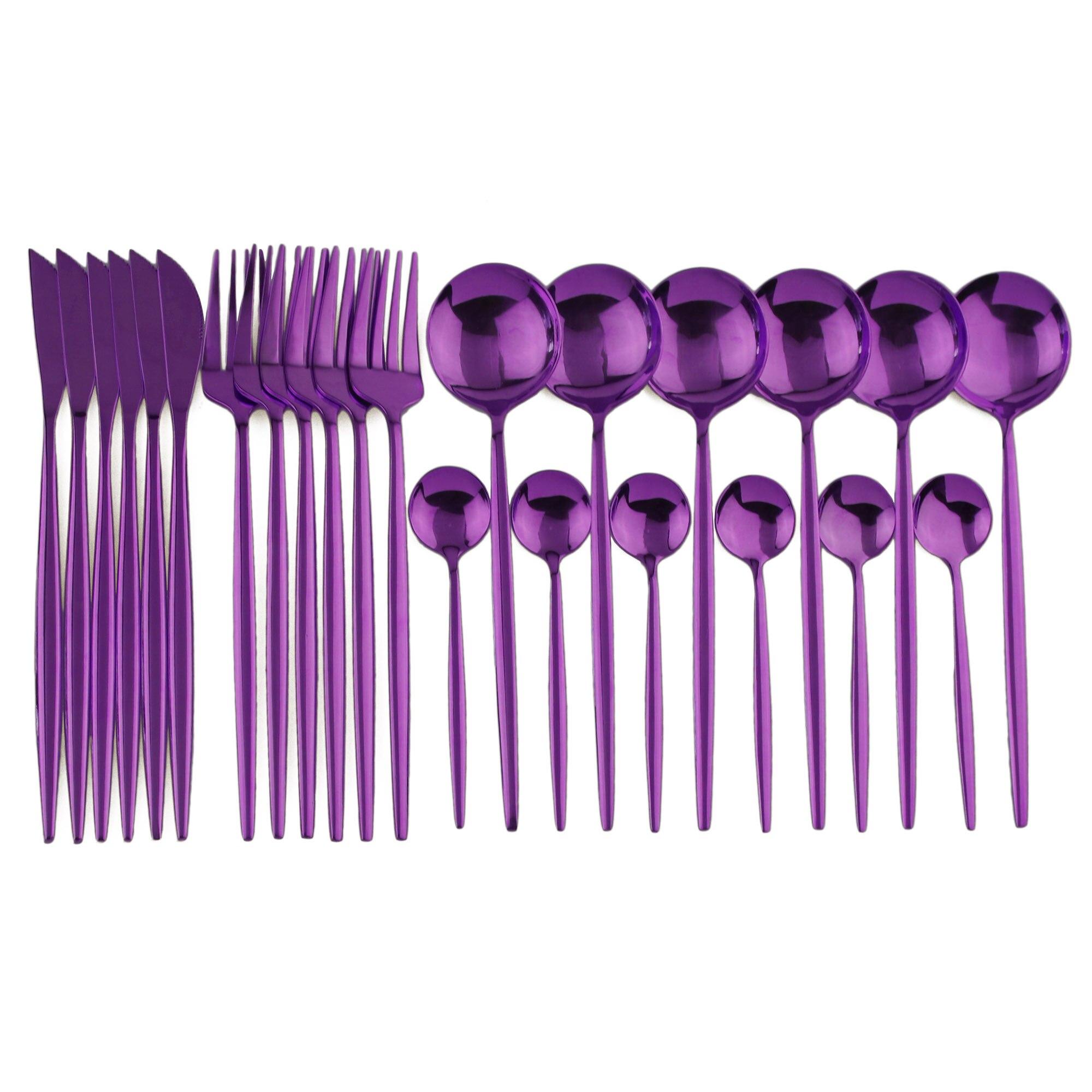 24 stücke Schwarz Gold Geschirr Set Edelstahl Besteck Set Küche Gabel Messer Löffel Geschirr Set Besteck Set Besteck Set violett