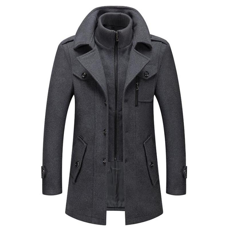 Herbst und Winter Herrenjacken Langer Winddichter Mantel Business Wollmantel Lässig Dicke Slim Fit Jacke Streetwear Männlicher Mantel S grau