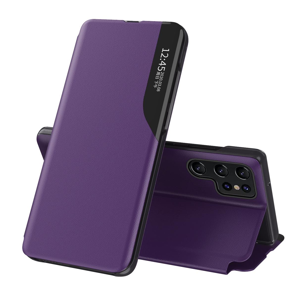 Hochwertige Business Smart Window View Flip-Hülle für Samsung Galaxy S26 Ultra S25 Edge S24 S23 Plus S22 FE S21 S20 Magnetischer Leder-Ständer-Abdeckung Galaxy S22+ 5G violett