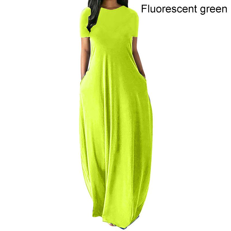 Frauen Casual Lose O-ansatz Lange Kleider Kurzarm Sommer Strand Kleid Elegante Abend Party Kleid S fluoreszierende grün
