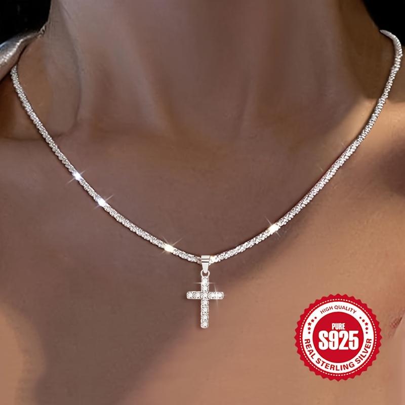 Halskette aus Sterlingsilber für Damen mit Kreuzanhänger, hypoallergene Halskette als Geschenk 1pc