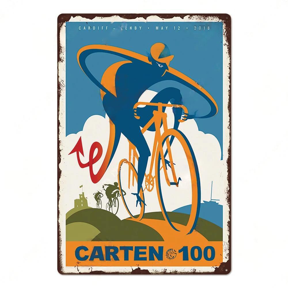 D Flaches Metallschild Vintage Radsport Blechschild Set Retro Fahrrad Tour de France Rennrad Rennrad Wandkunst Dekor 20x30cm(7.8x11.8inch)