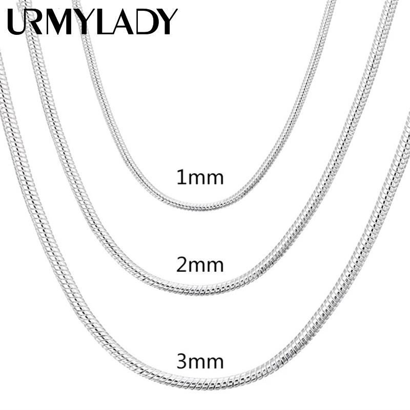 925 Sterling Silber 1MM/2MM/3MM Massive Schlangenkette 40-75cm Halskette Für Männer Frauen Modeschmuck 1MM-45CM 18inch