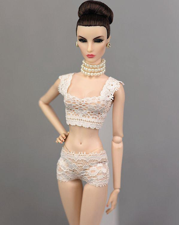 Spitzenunterwäsche-BH und Slips für Barbie-Puppenkleidung 1/6 Knickers für Blythe 1/6 BJD-Puppen Top und Unterhose für Barbie-Puppenhaus weiß