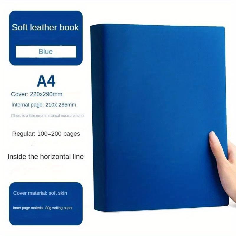 200 Seiten A4 Dickes Notizbuch Verdicktes großes Notizbuch Weiches Leder Horizontale Linie Tagebuch Notizbuch Schulbedarf Schreibwaren blau
