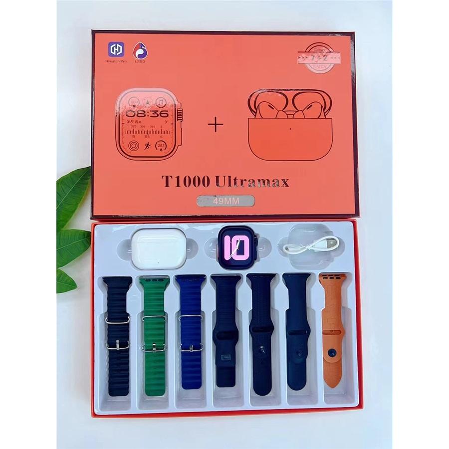 T1000 ultra max + Ohrhörer Kopfhörer Smartwatch Herren Always On Display Herzfrequenzmesser BT Anrufe Damen Wasserdichte Smartwatch schwarz