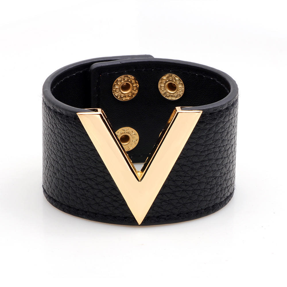 Modisches Europäisches und Amerikanisches PU-Lederarmband Trend Damen Baita V-Armband Schmuck Damen Schmuck KTJ schwarz