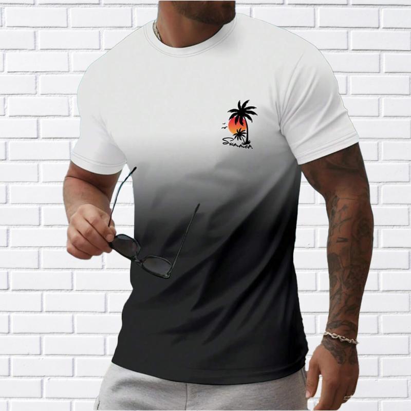 Neues Sommer-T-Shirt für Herrenmode mit Strand-Sonnenuntergang-Aufdruck für Herren L grau