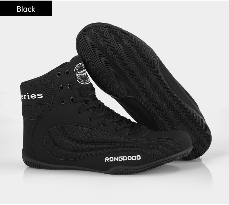 Neue Boxschuhe Kampf Training Kampfsport Fitness Übung Sanda Schuhe High Top Stoßdämpfend Wrestling Schuhe 46 schwarz