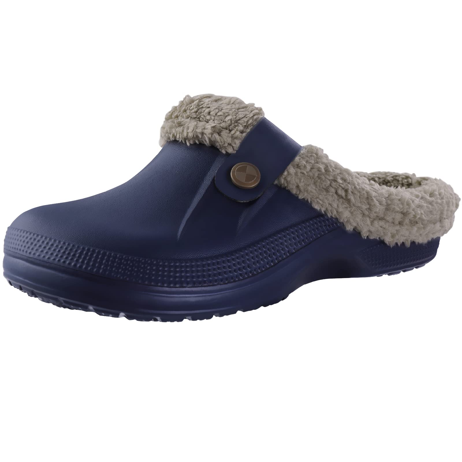 Comwarm Herren Clogs Hausschuhe Winter Warme Gartenschuhe Rutschfeste Wasserdichte Hausschuhe Männliche Weiche Fuzzy Slides Pelz Clogs Plüsch Slipper 39-40(9.4-9.6 inch) dunkelblau