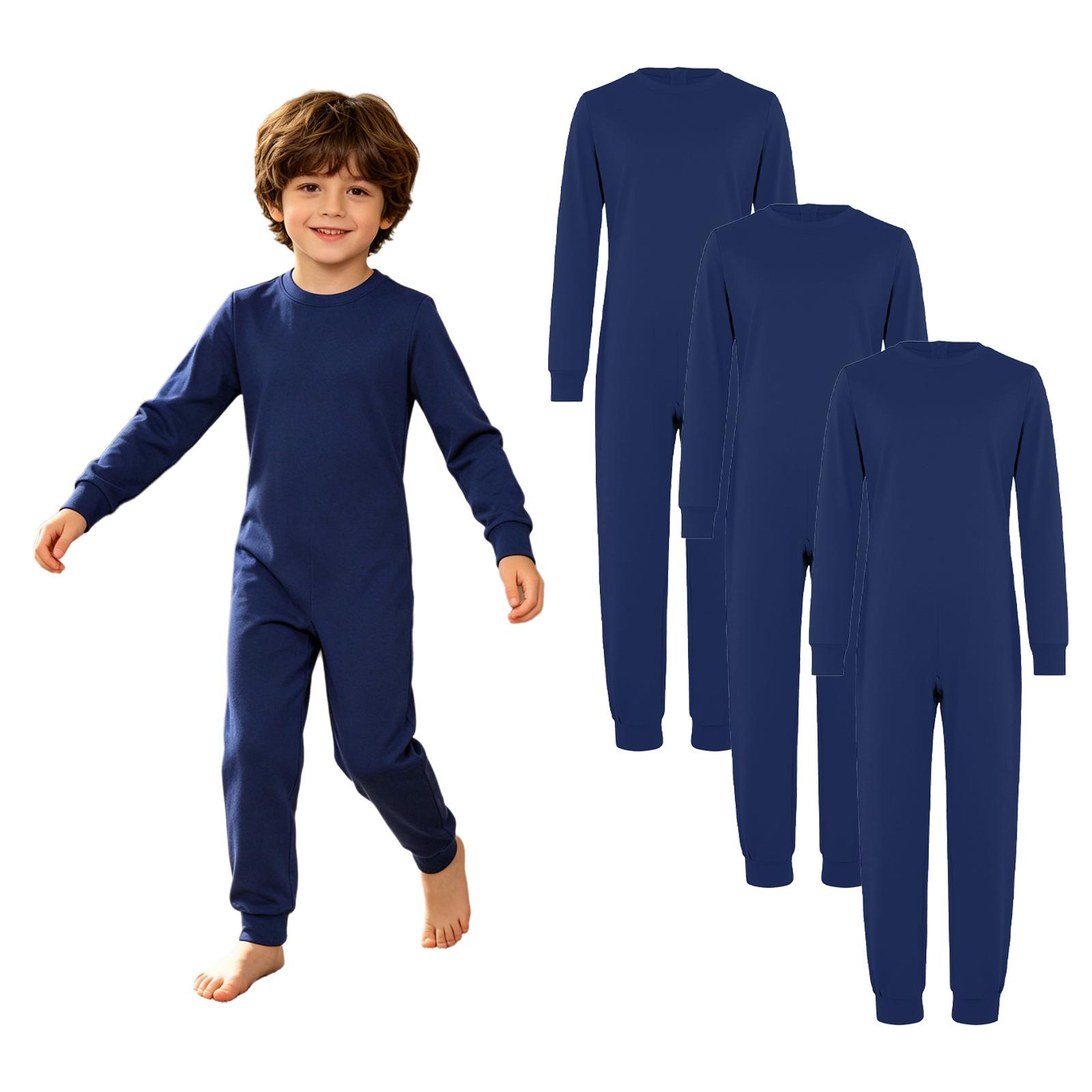 3 Stück Unisex Kinder Baumwoll-Strampler Rundhalsausschnitt Langarm Hinten Unsichtbarer Reißverschluss Adaptive Kleidung für besondere Bedürfnisse für Jungen Mädchen 7-8 Years dunkelblaue