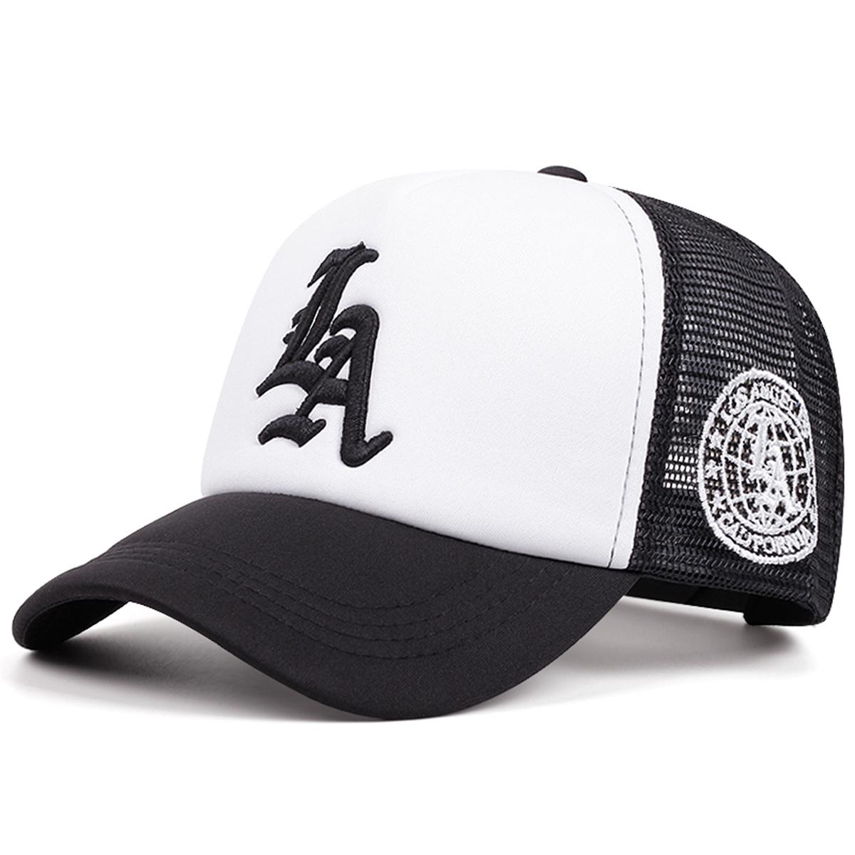 2024 Neue Herrenmode Hip Hop Baseballkappe LA Erd-Muster Netz Trucker-Hut Unisex Sommer Snapback-Kappe Flacher Schirm Skateboard schwarz