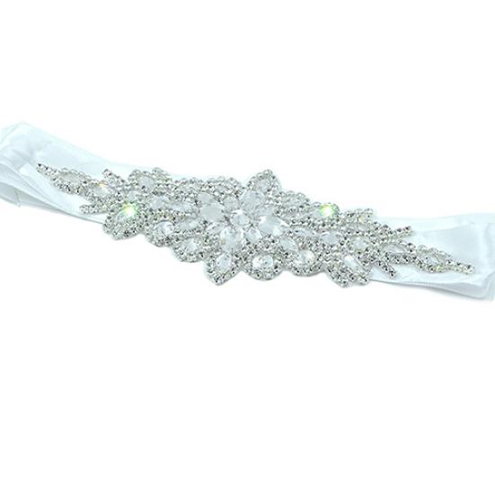 Puntos Strass-Brautschärpen-Taillengürtel mit weißem Satinband für Hochzeitskleid
