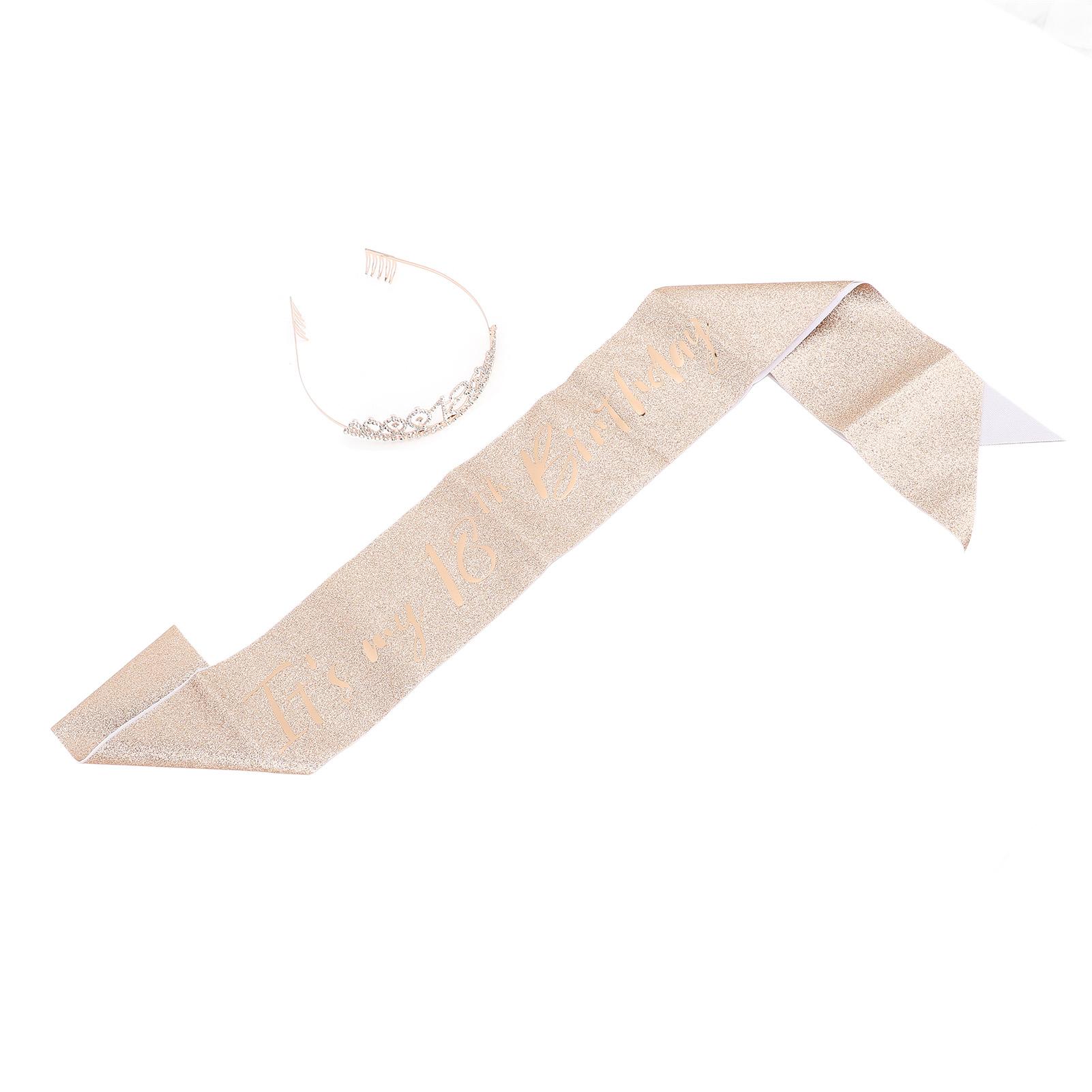 Sash zum 18. Geburtstag und Krone Funkelnde Strasssteine Roségoldene Beschriftung Tiara zum 18. Geburtstag für Mädchen