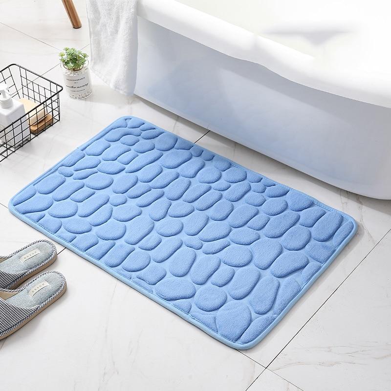 Schöne Badezimmer-Badematte mit Kopfsteinpflaster-Prägung, rutschfeste Teppiche im Waschbecken, Badewanne, seitlicher Bodenteppich, Duschraum-Fußmatte, Memory-Schaum-Pad 50x80cm himmelblaue