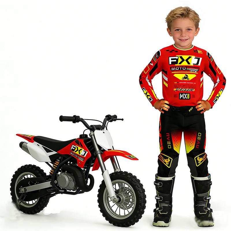 Motocross Kinder Set Motorrad Trikot und Hose Kinderkleidung großer Junge Mädchen Jugend MX Ausrüstungsset Personalisierte Nummer Name Rennanzug YXL-26 (30-36KG) schwarz