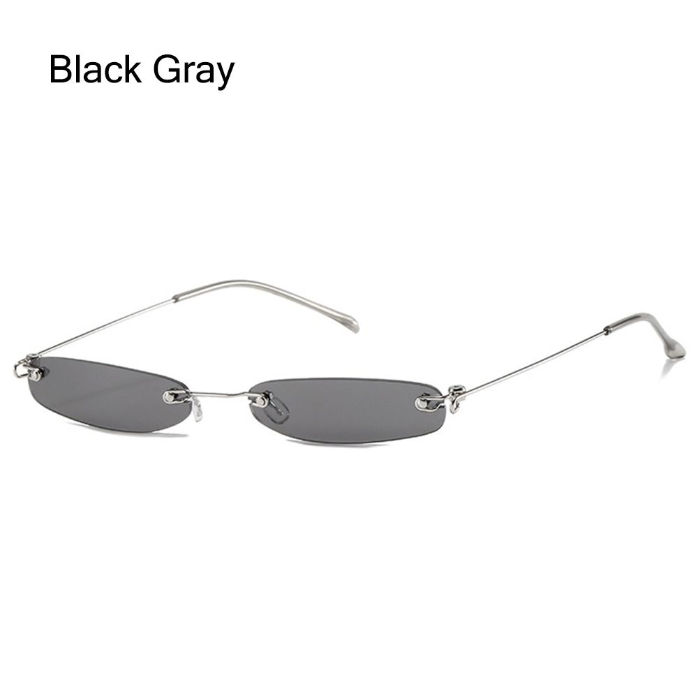 Schmale kleine Sonnenbrille, randlose Brille, lustige rechteckige Sonnenbrille für Damen und Herren Black Gray