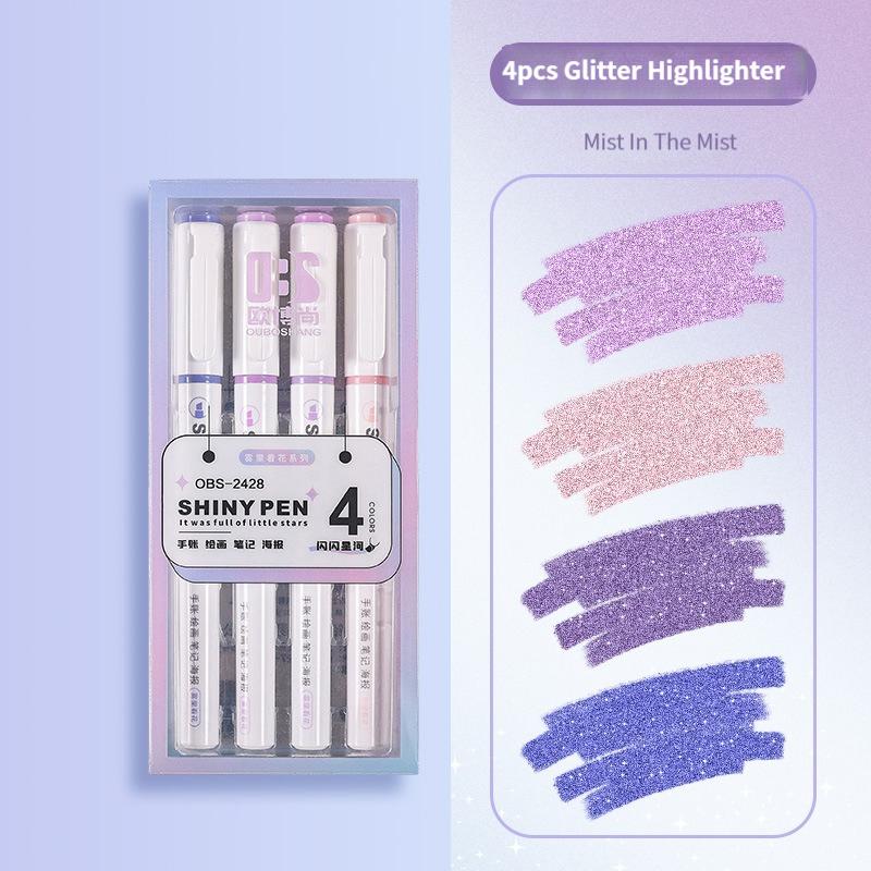 4 Farben/Box Kawaii Glitter Textmarker Pastell Feine Pastell Textmarker Scrapbook Painted Schreibwaren Schulbedarf