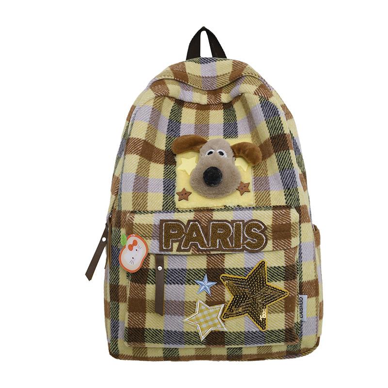 Retro karierter Schulrucksack, Damenrucksack, Damen-Kleinrucksack, Japanischer Instagram-Schulrucksack für Schülerinnen gelb