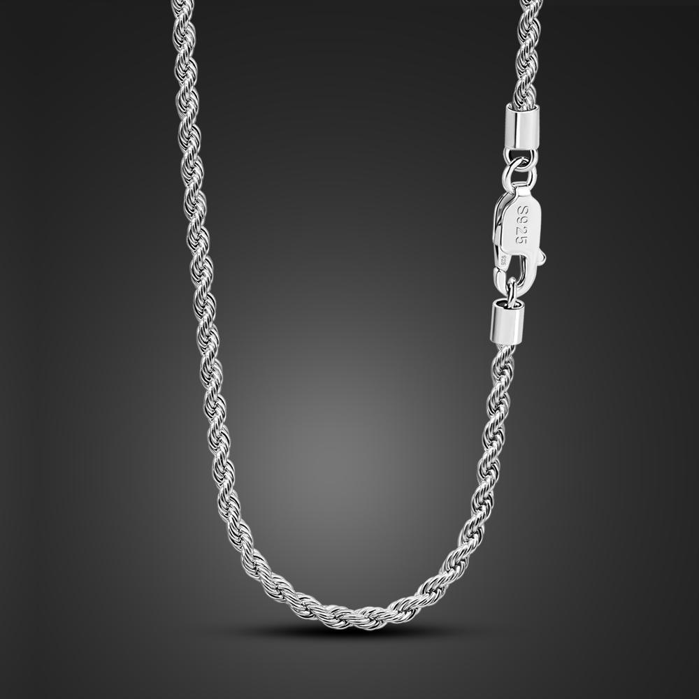 Männer 100 %925 Sterling Silber 3mm Twist Seil Kette Halskette Frauen Diamant Schliff Verschluss Box Kette 16-30 Zoll Chocker Schmuck Junge Geschenke 26 inches gray