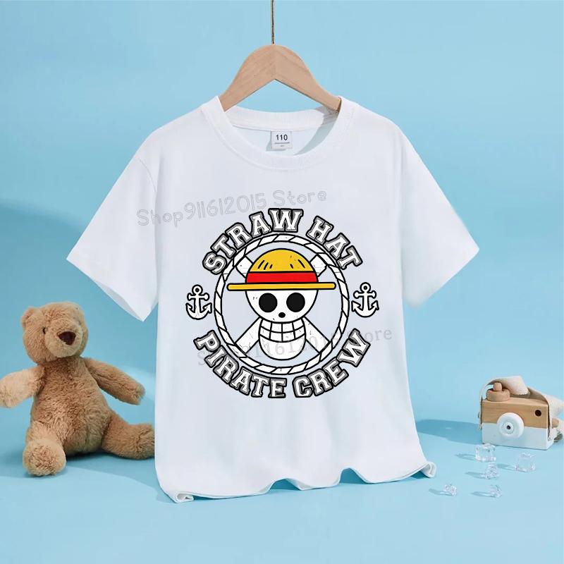 Anime Luffy Zoro Boy T-Shirt One Piece Kurzarm Weiße Oberteile Sommer Kinderkleidung Kleinkind Baumwoll-T-Shirts Babykleidung 130