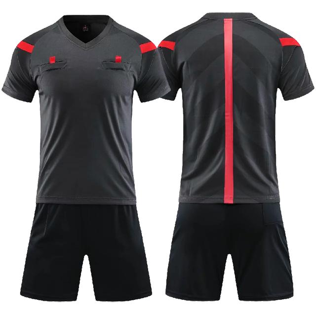 Professionelle Fußball-Schiedsrichteruniform Herren Turn-Down-Fußball-Schiedsrichterhemden Fußball-Schiedsrichterkleidung Kurzarmtrikot 5 Farben Aldult Size 2XL schwarz