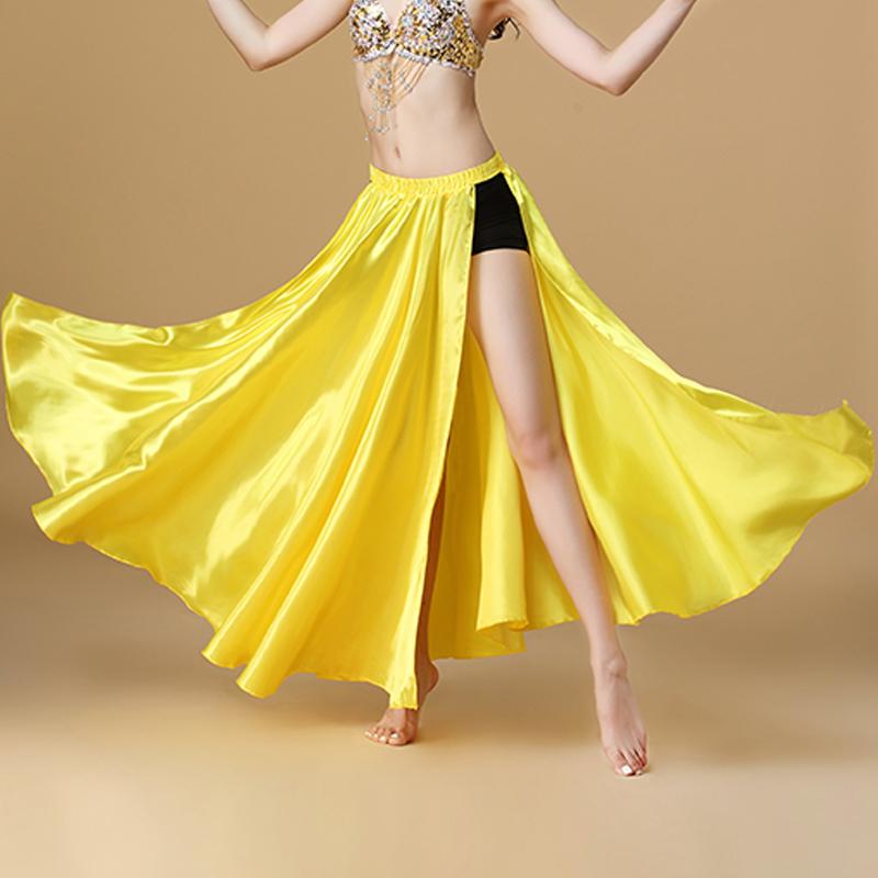 Performance Bauchtanzkostüm Saint-Rock 2-seitig geschlitzter Rock Sexy Damen Orientalischer Bauchtanzrock Damentanz Rock mit offenem Saum One size gelb