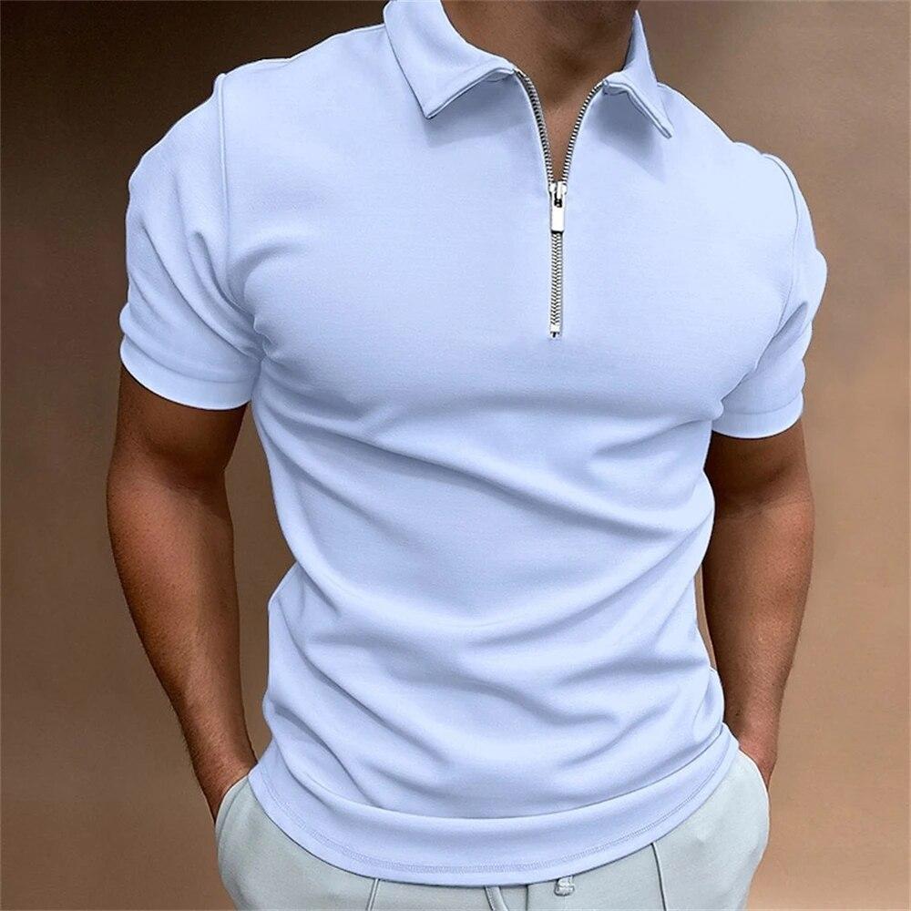 Einfaches Poloshirt für Herren, solide Golfkleidung, täglich lässig, hochwertige Poloshirts mit Reißverschluss, Sommer, atmungsaktiv, schnell trocknend, Herrenbekleidung 4XL hellblaue