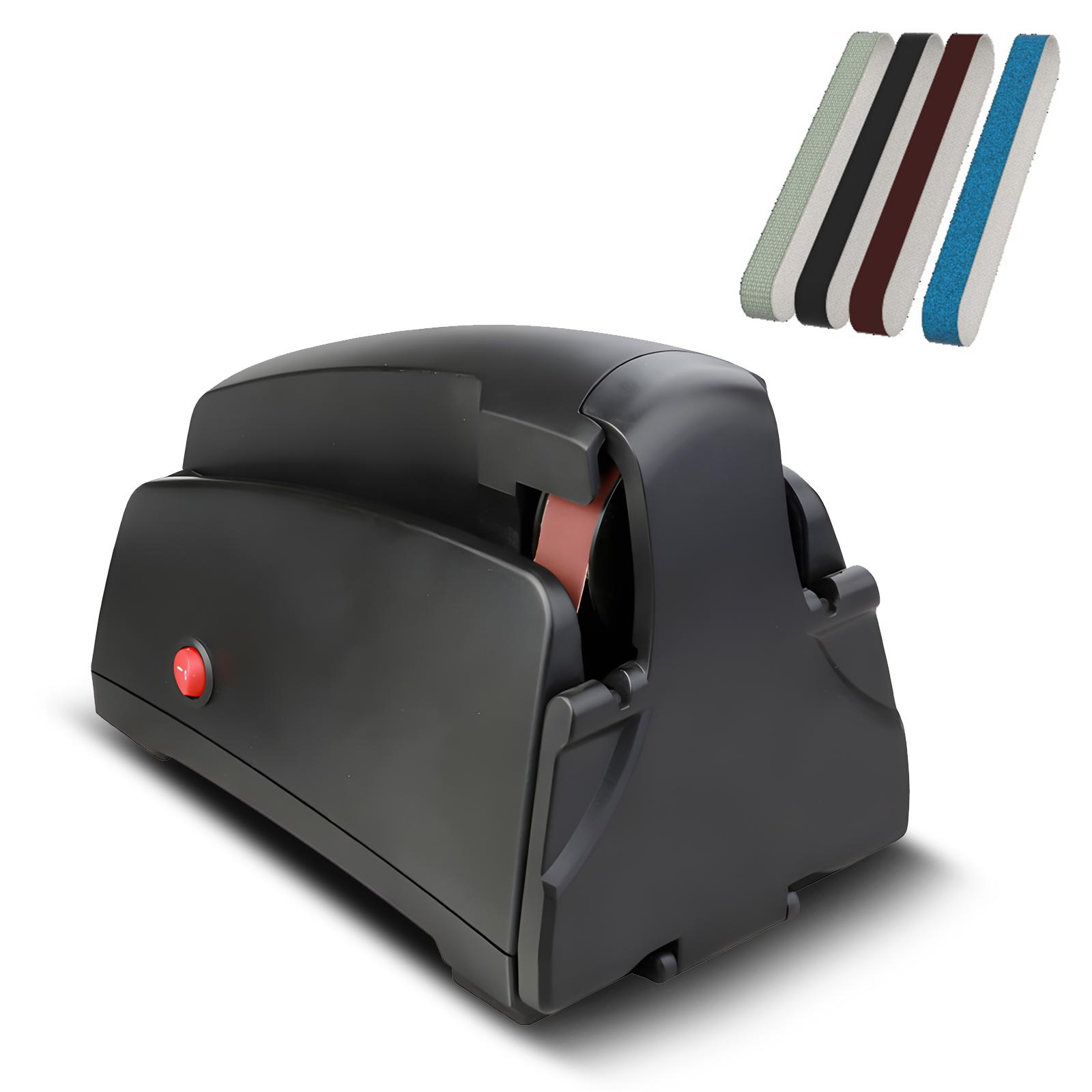 Elektrischer Messerschärfer für Küchenmesser mit Schleifband 120/320/600/1000er Körnung und Reinigung EU plug schwarz