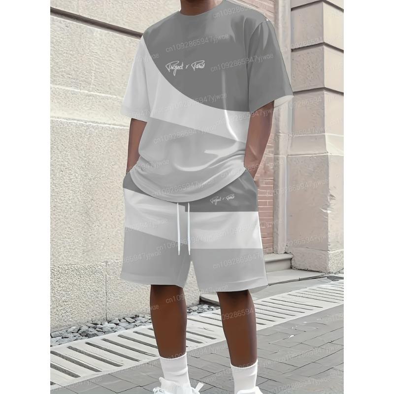 Sommer Herren Color Block Streifen Herren 2-teiliges Set Erwachsenen Sportbekleidung Fitness Set Herren Trainingsanzug 2-teiliges Set Übergroße Kleidung 5XL