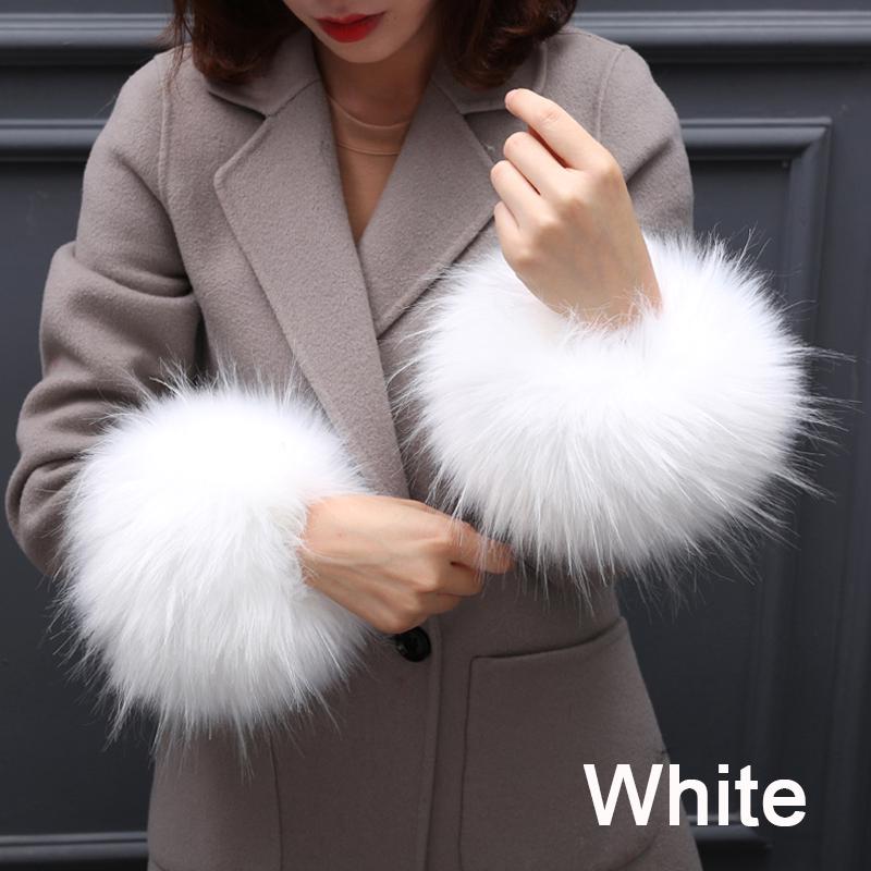 Damen-Armband, winddicht, elegant, Winter-Plüsch-Armband, Kunstfuchs-Pelz-Manschette, Oversleeve, warmes Armband für Arme weiß