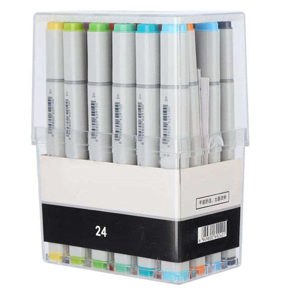 24 Farben Alkohol Doppelkopf Art Marker Pen Kleidung Zeichenwerkzeug Set mit transparenter Box
