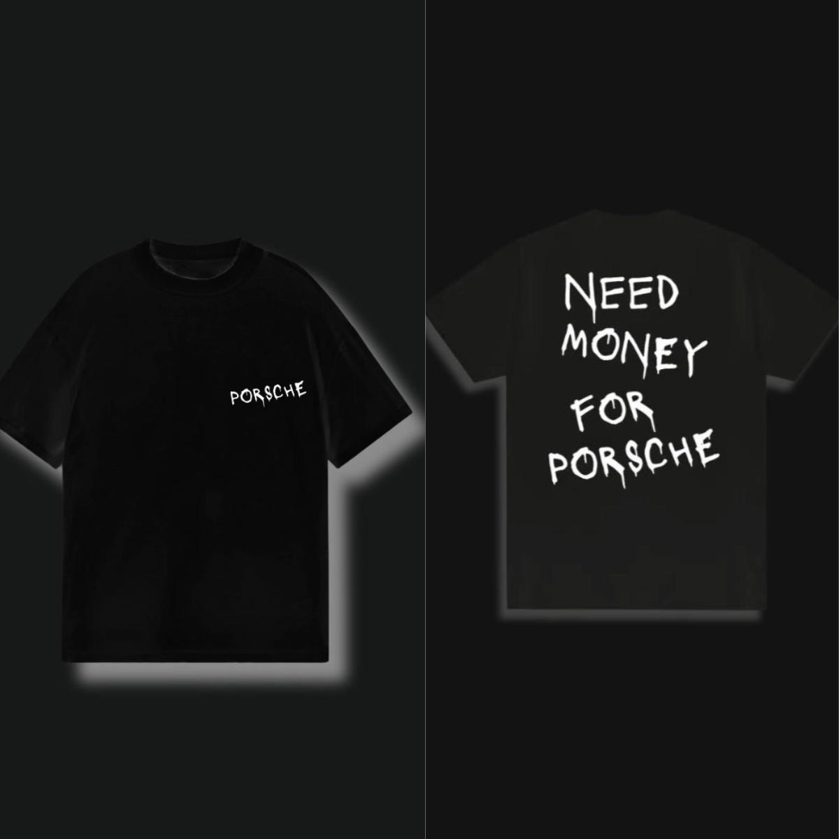 Brauche Geld für Porsche Print T-Shirt Herren Damen Kurzarm Shirt Unisex Herren Damen Sommer Rundhals High Streetwear Kleidung XXXL weiß