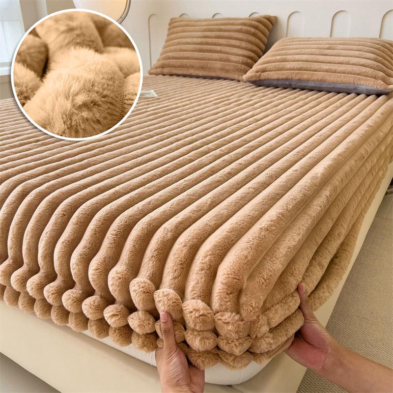 Verdickter Matratzenbezug aus Samt, Winterbettlaken mit Gummiband, weiche, flauschige Spannbettlaken für das Bett zu Hause, dickes Spannbettlaken aus Plüsch 90X200cm Only a Sheet beige