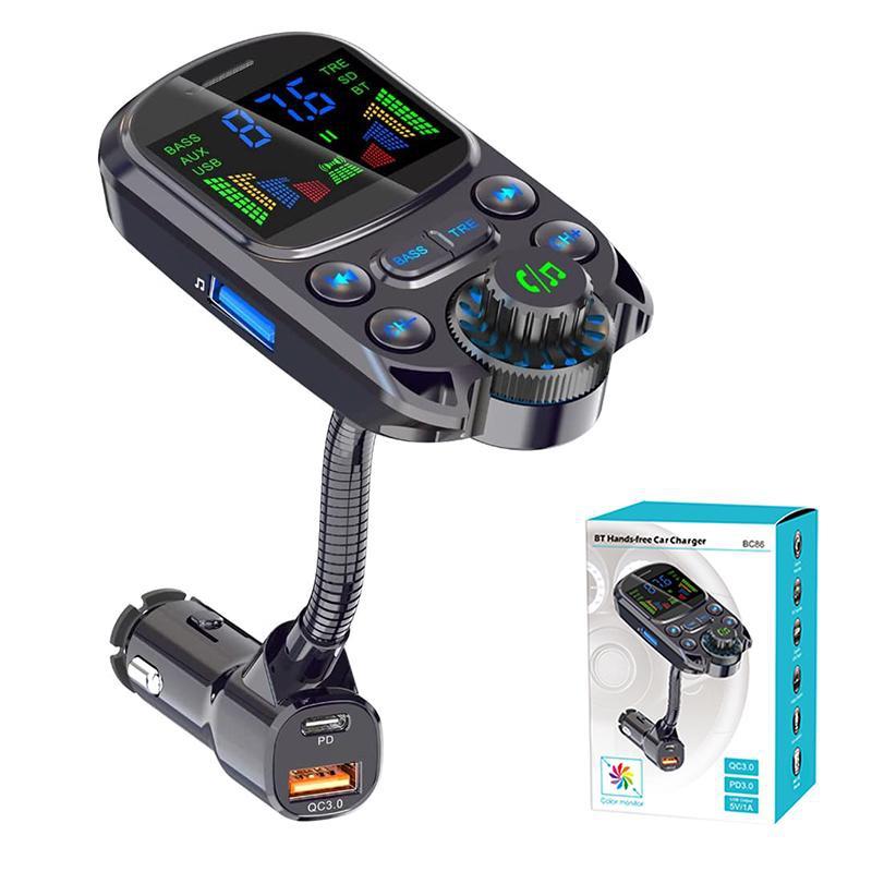 Upgrade des Bluetooth-FM-Transmitters für das Auto, kabelloses Bluetooth 5.3-Schnell-Autoladegerät-Adapter-Kit, unterstützt AUX-Ausgang U-Disk/TF-Karte MYY