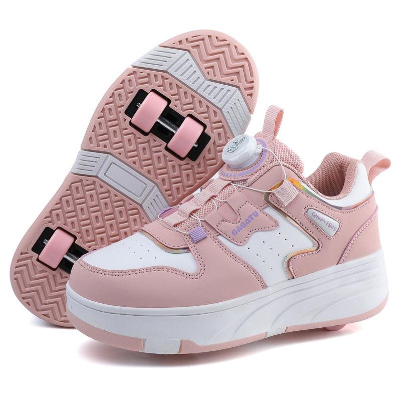 Rollschuhe für Jungen und Jugendliche, abnehmbare flache Schuhe mit vier Rädern, Rollschuhe für Mädchen, Turnschuhe für Frauen 35 rosa