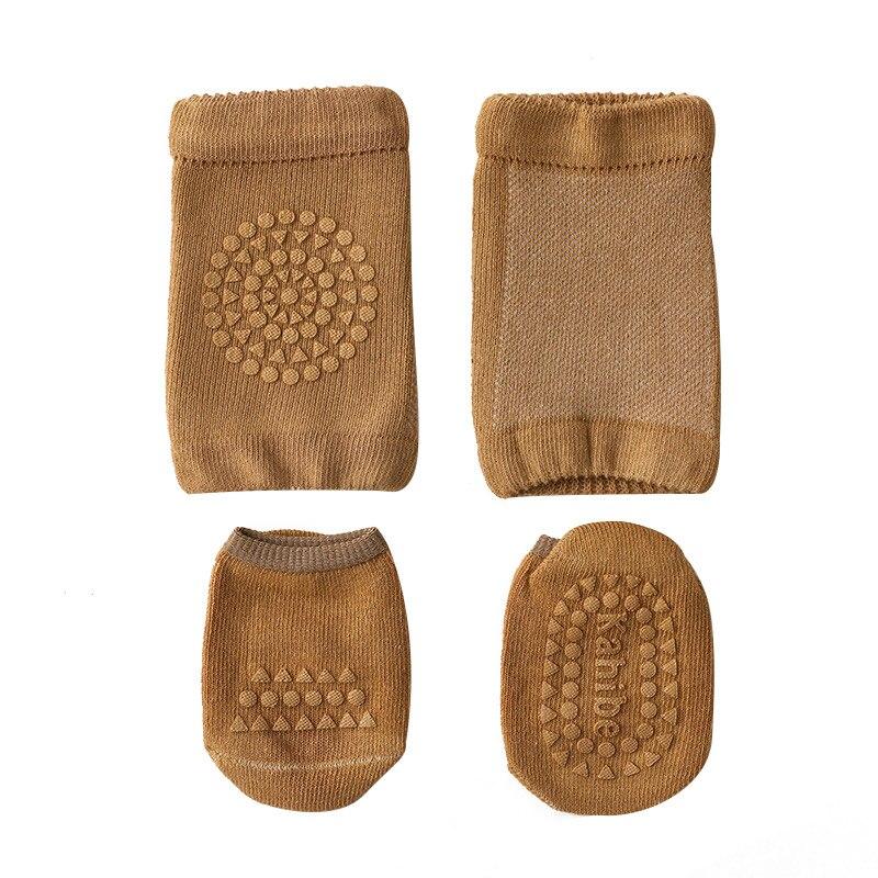 Sommer Baby Knie Pads Socken Set Einfarbig Anti Slip Socken Kniescheibe Kind Krabbeln Sicherheit Boden Socken Knie Schutz für mädchen Jungen S(0-1Year) braun
