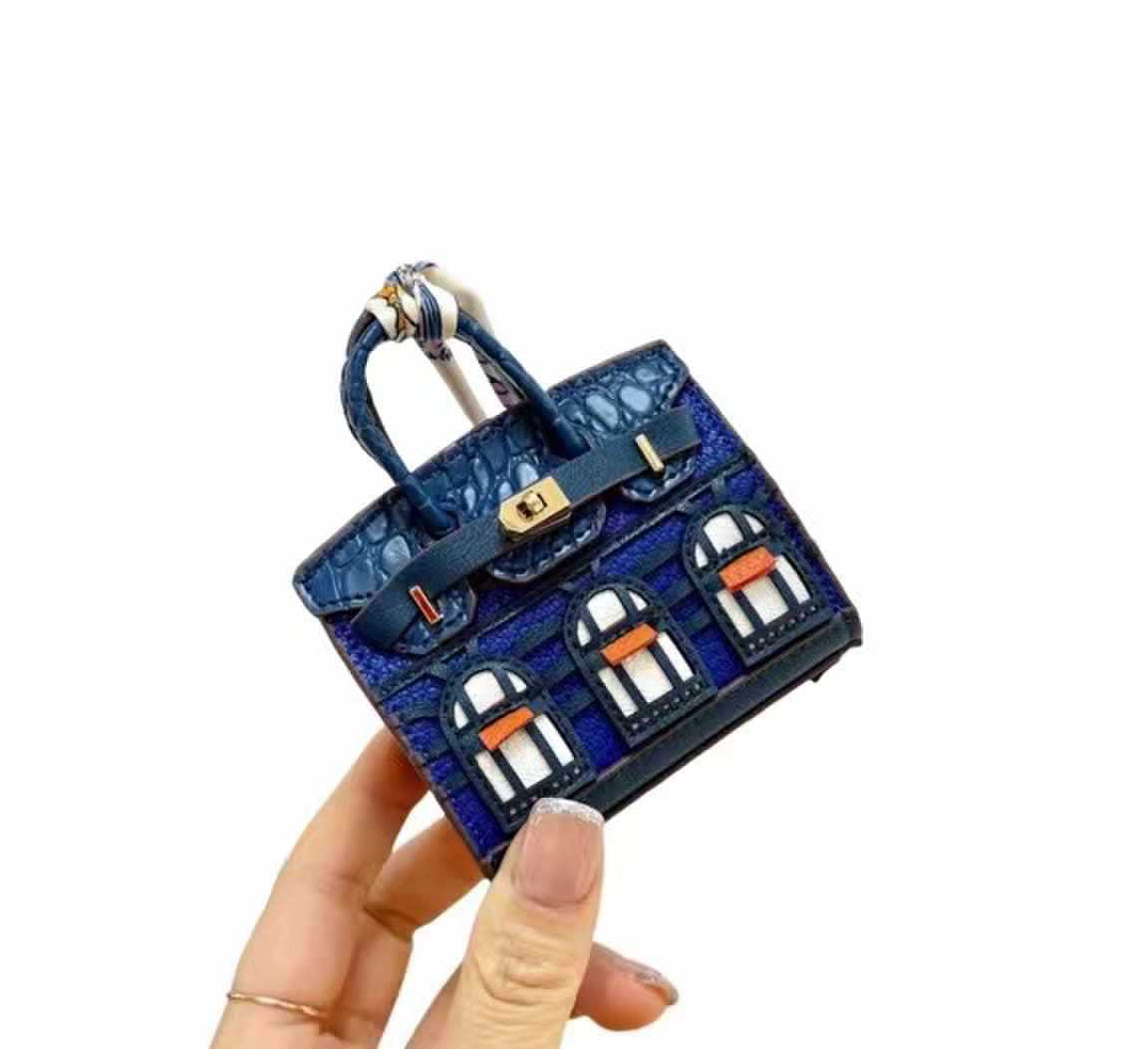H Home Neue Mini-Anhänger Kleines Haus Platin Tasche Kreative Süße Lippenstift Tasche Kopfhörer Charter Schlüssel Tasche 8x4x9 blau