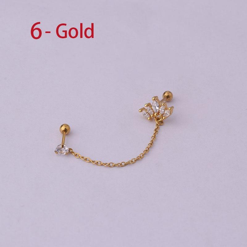 1PC Trendy Edelstahl Doppel Durchbohrte Kette Ohrringe für Frauen Koreanische Blume Zirkon Piercing Bolzen Ohrringe Modeschmuck