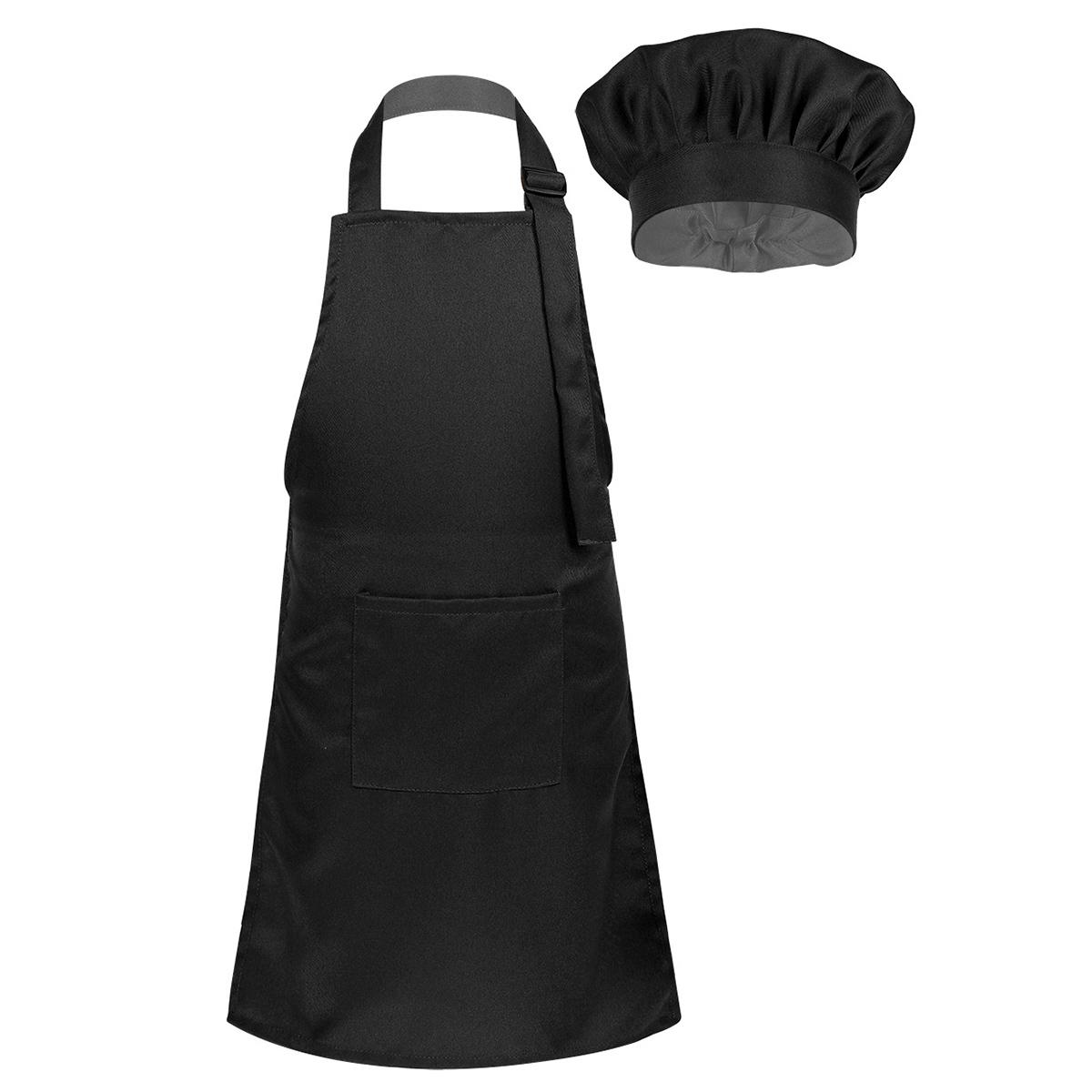 Unisex Kinder Jungen Mädchen Schürze Kochmütze Set Küche Kochen Backen Trainingskleidung Mode Küchenzubehör 8-12 Years schwarz