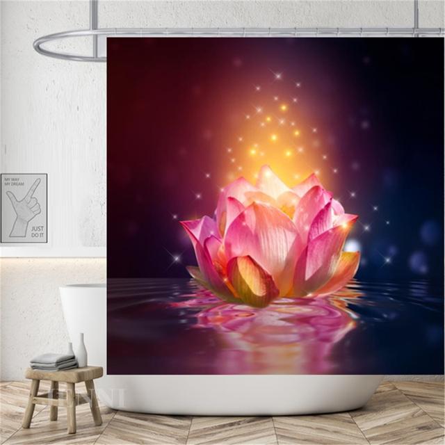 Ländliche Landschaft Creek Stein Lotus Buddha Duschvorhang Badezimmer Vorhang Stoff Wasserdicht Polyester Badezimmer Vorhang mit Haken 180*180cm