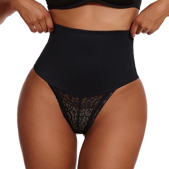 Bauchkontroll-String Shapewear für Damen Hochtaillierte Stretch Body Shaper Unterwäsche Sexy T-Rücken Spitzen-String Mieder Höschen L