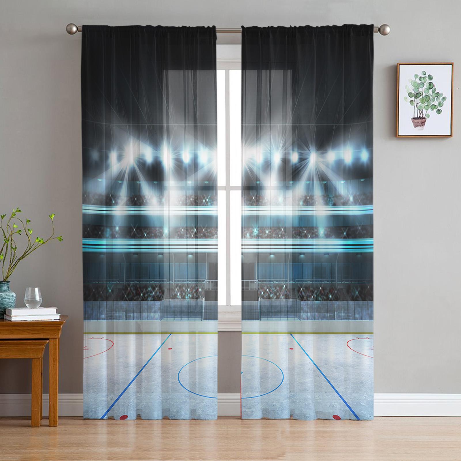 Eishockey Spielfeld Transparente Vorhänge für Wohnzimmerdekoration Fenstervorhänge für Küche Tüll Voile Organza Vorhänge W135 x H115cm x1 gray