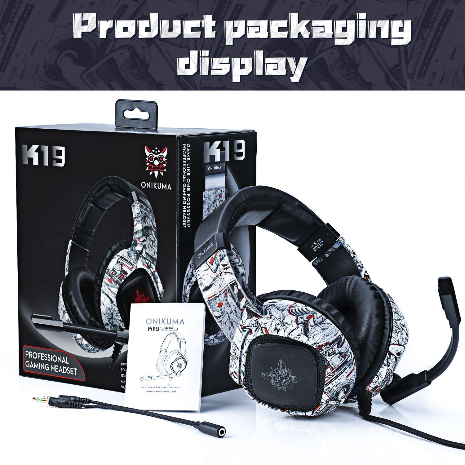 K19 Surround-Gaming-Kopfhörer Headset Gamer USB-Kabel Over-Ear-Kopfhörer RGB Gamer für PS4 PS5 Xbox Series Gamer 21*18.5*10cm camouflage/weiß