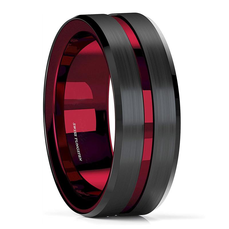 8mm Schwarz Hartmetall Edelstahl Dünne Rote Linie Ehering Ring Herrenschmuck 8 gray