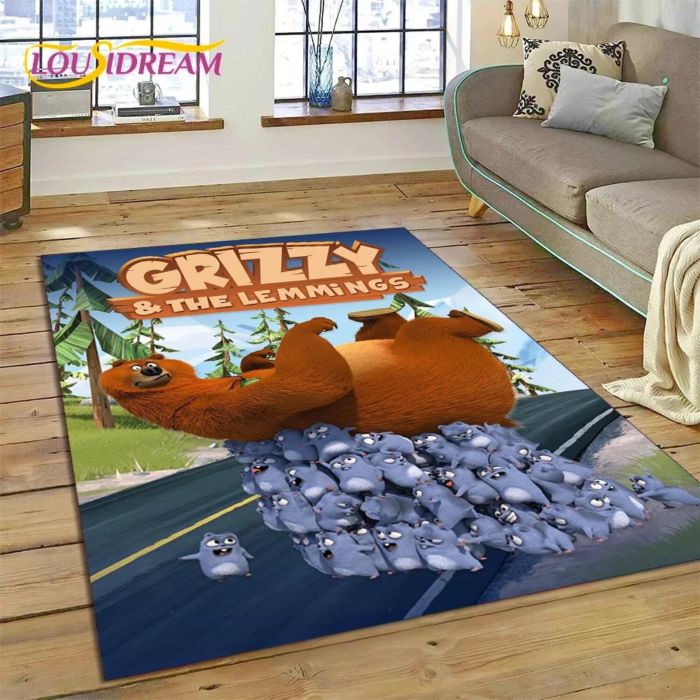 Cartoon-Teppich „Grizzy und die Lemminge“ für Schlafzimmer, Wohnzimmer, Heimsofa, Dekoration, Kinderspiel, große Dekoration, Bodenmatte, Geschenk 40cm x 60cm