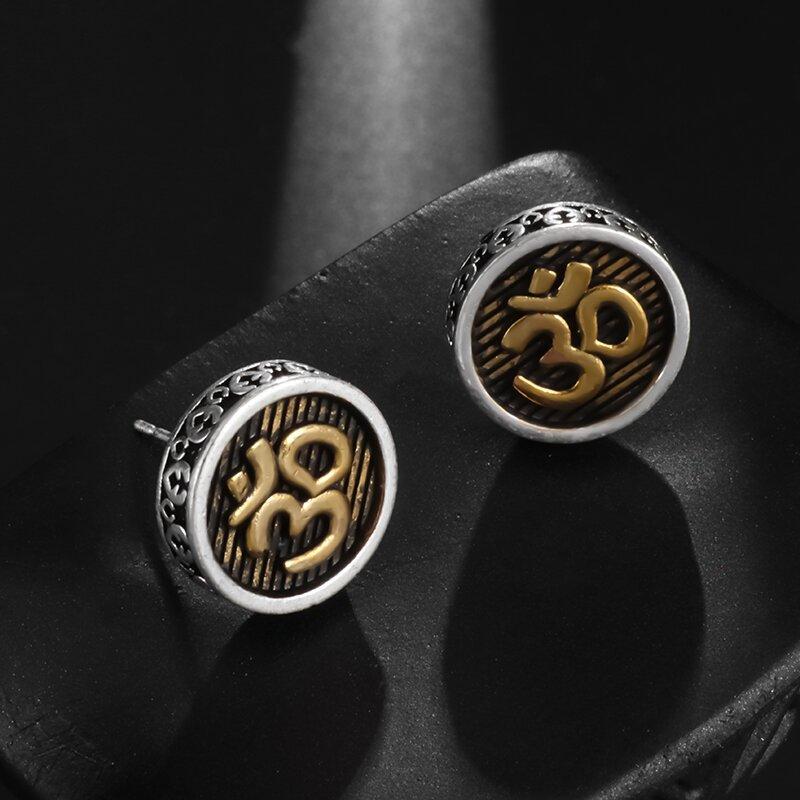 Neue Retro Mandala Sechs Zeichen Schrift Ohrringe Buddhistische Schrift Ohrringe Herren und Damen Punk Schmuck gray